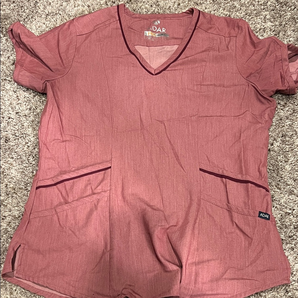 Adar Women's V-Neck Short Sleeve Scrub Top - Mauve